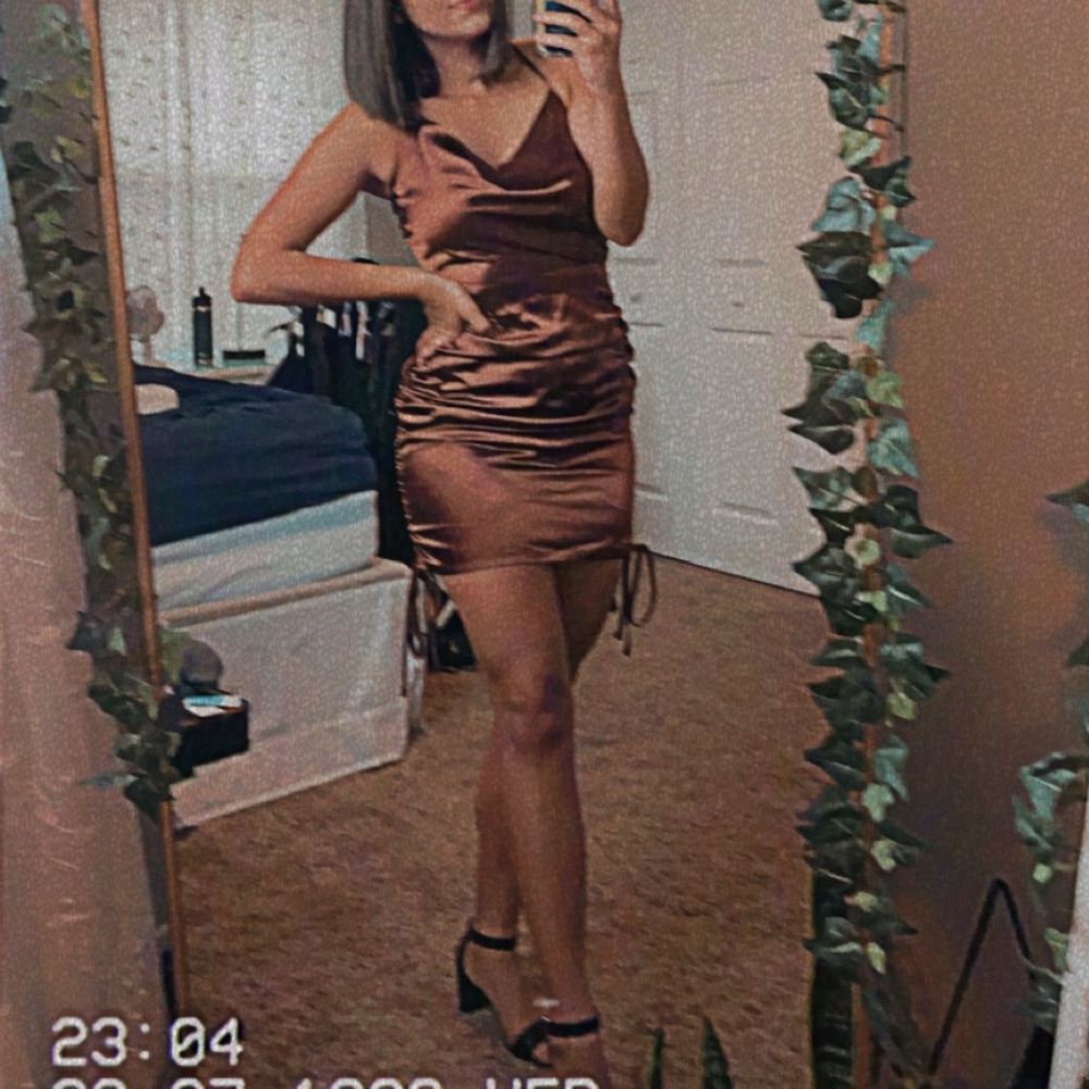 Brown Shein Cowl Neck Body Con/Mini Dress (S)